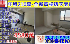 年租金210萬-全新電梯透天20間套房