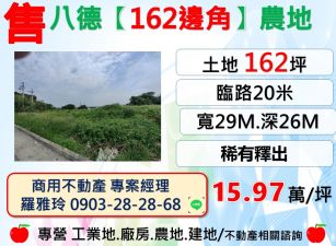 【八德162邊角】大面寬臨路20米農地稀有釋出