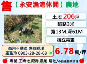 【永安漁港】休閒歡樂大面寬農地(買地送屋獨立電表)