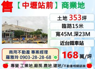 【中壢站前】雙面路方正商業地(目前收租穩定)