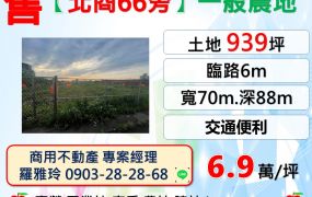 平鎮【北商66旁】交通便利方正939坪一般農地