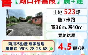 【湖口祥喜段】臨路7米大面寬農+建地(買地送屋)