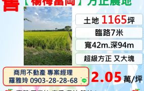 【楊梅富岡】地形方正臨7米路面寬42米大坪數農地