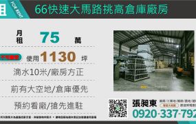 66快速大馬路挑高鋼構倉庫廠房