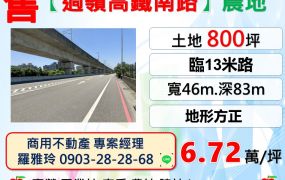 中壢【過嶺高鐵南路】臨路13米地形方正美農地