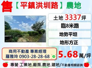 【平鎮洪圳路】地形方正地勢平坦一般農業地(已辦分割)