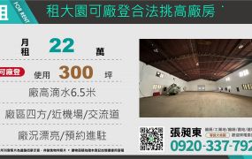 大園可廠登合法挑高廠房