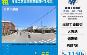 海湖工業區旁挑高倉庫(可分租)138