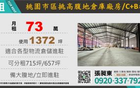 桃園市區挑高腹地倉庫廠房/C+B棟