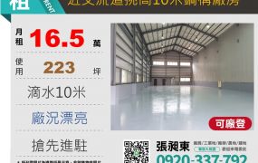 大園鋼構挑高10米可廠登廠房出租