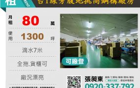 台一線腹地鋼構挑高廠房