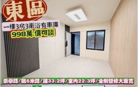 東區崇學路/崇學國小一樓全新翻修3房車寓/售998萬.價可談/林惠美0973386116