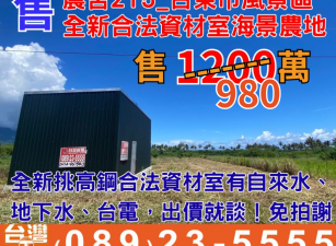 舍215_台東市風景區全新合法資材室海景農地