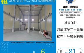 渴望園區旁合法挑高鋼構廠房