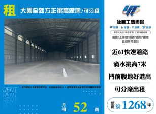 大園全新方正挑高廠房/可分租