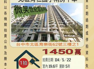 台中法拍屋-北區育仁國小兩房平車