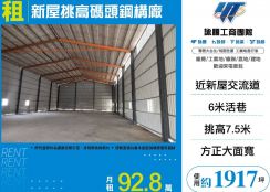 新屋66旁全新挑高碼頭鋼構廠房(可分租)