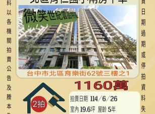台中法拍屋-北區育仁國小兩房平車