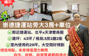 台中買屋賣房北屯崇德捷運站旁|北平天津雙商圈|大3房+車位