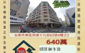 台南東區崇明國小三房車位-9/23開標