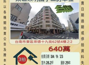 台南東區崇明國小三房車位-9/23開標