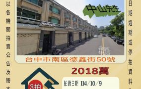 台中南區中山醫院透天-10/9開標