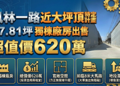 鳳林一路近大坪頂特定計畫區｜57.81坪獨棟廠房出售，超值價620萬