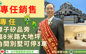 專任潭子矽品旁摘星段臨8米路大地角間坪別墅可停3車台中買屋賣房