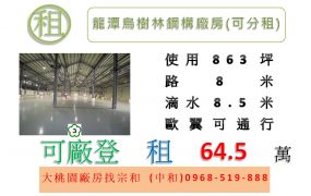 龍潭烏樹林鋼構廠房(可分租)