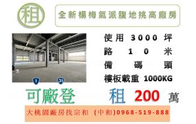 全新楊梅氣派腹地挑高廠房