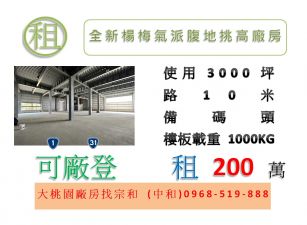 全新楊梅氣派腹地挑高廠房