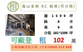 龜山全新RC廠房(可分租)