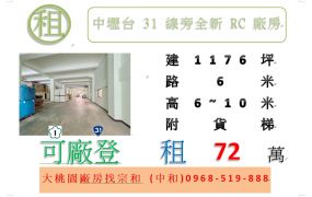 中壢台31線旁全新RC廠房