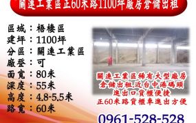 關連工業區｜正60米路｜1100坪｜廠房倉儲出租