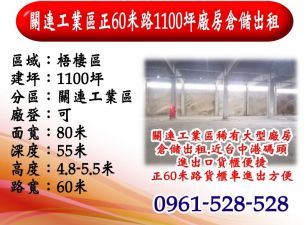 關連工業區｜正60米路｜1100坪｜廠房倉儲出租