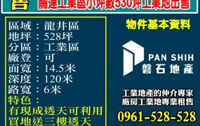 關連工業區｜小坪數530坪工業地出售