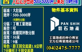 大肚近沙田路500-3000坪工業地(可彈性分割)