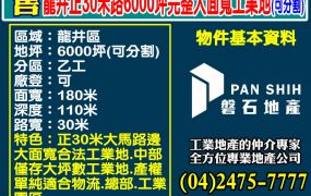 龍井正30米路6000坪完整大面寬工業地(可分割)