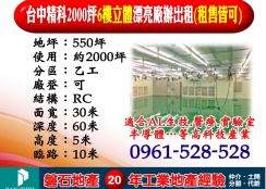 【台中精密機械園區｜2000坪無塵室廠辦】出租