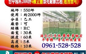 【台中精密機械園區｜2000坪無塵室廠辦】出租