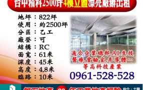 【台中精科｜2500坪旗艦級4樓立體廠辦】