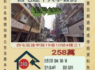 西屯逢甲大學套房-10／8開標